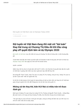 Đội tuyển nữ Việt Nam săn vé Olympic Tokyo 2020 Đội tuyển nữ Việt Nam