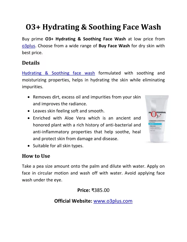 o3 hydrating soothing face wash