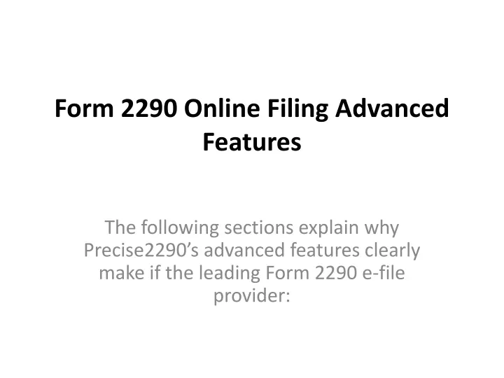 form 2290 online filing advanced features