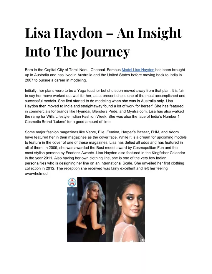 lisa haydon an insight into the journey