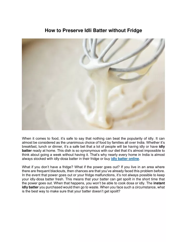 how to preserve idli batter without fridge