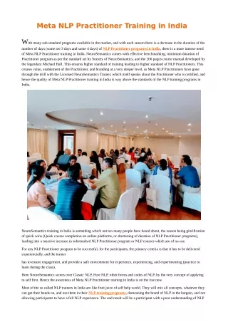 meta nlp practitioner training in india