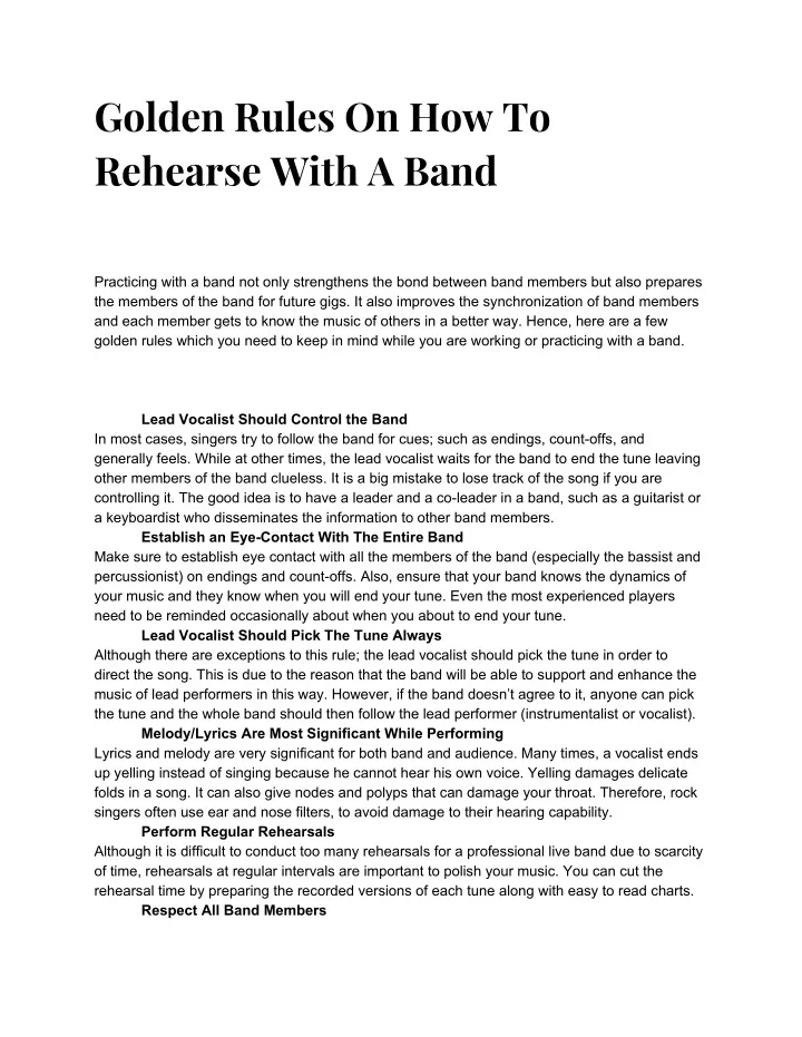 golden rules on how to rehearse with a band