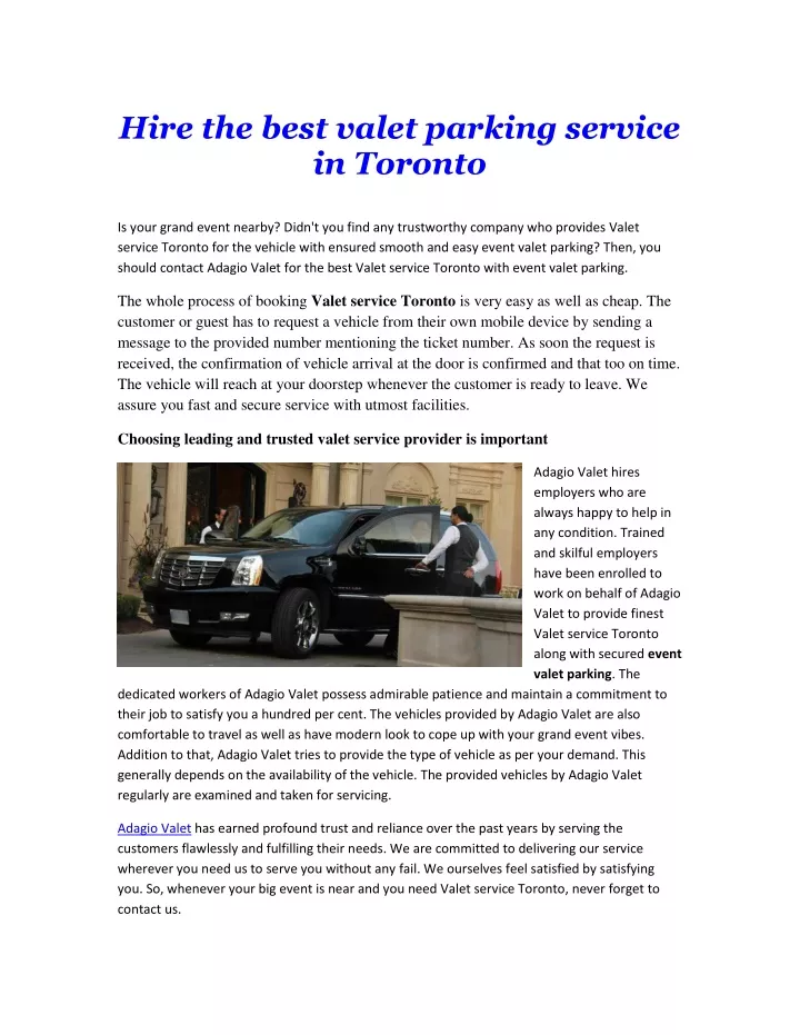 hire the best valet parking service in toronto