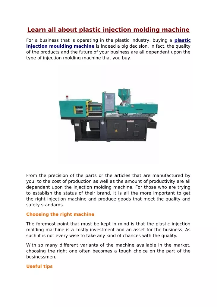 learn all about plastic injection molding machine