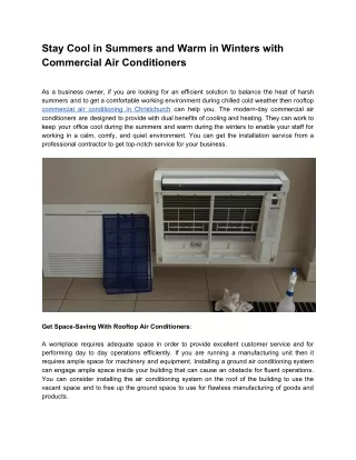 Stay Cool in Summers and Warm in Winters with Commercial Air Conditioners