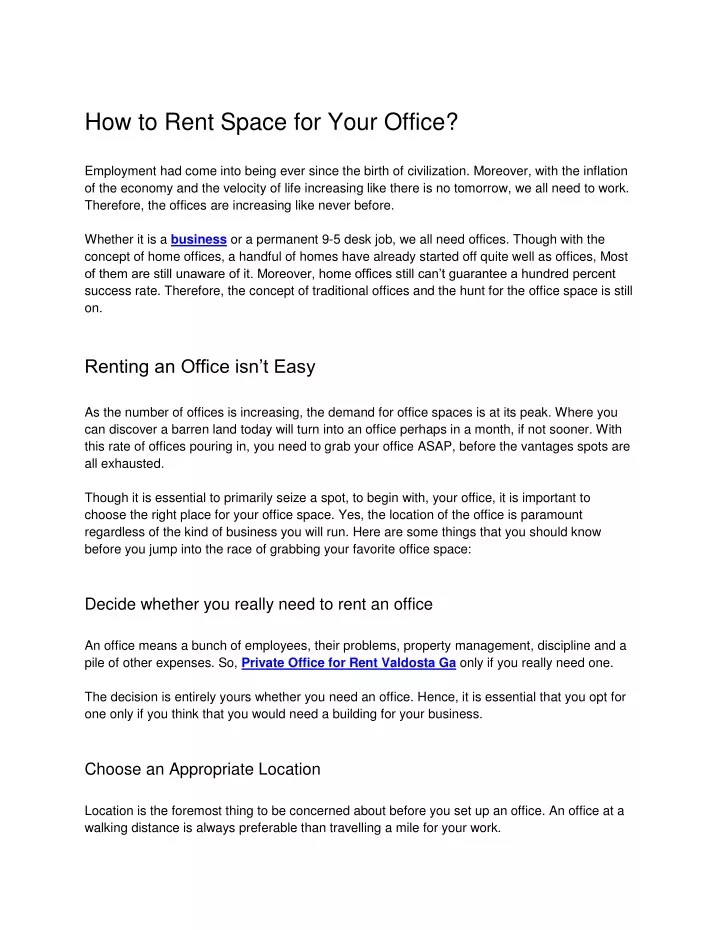 how to rent space for your office