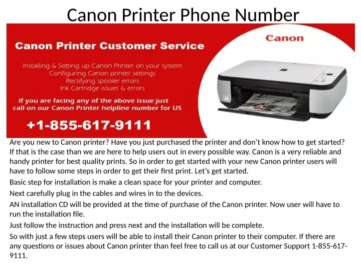 canon printer phone number