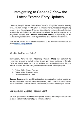 Immigrating to Canada? Know the Latest Express Entry Updates