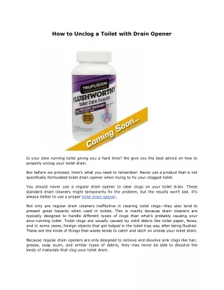how to unclog a toilet with drain opener