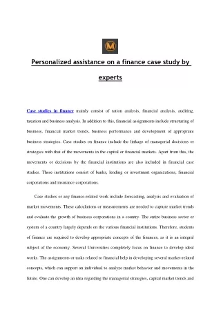 personalized assistance on a finance case study by