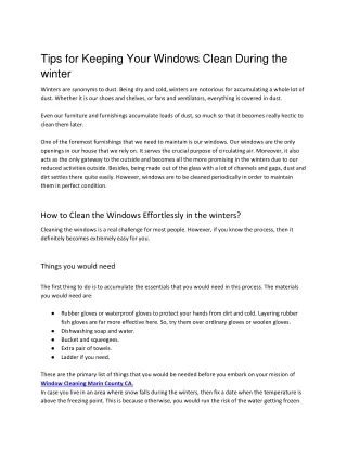 Tips for Keeping Your Windows Clean During the winter