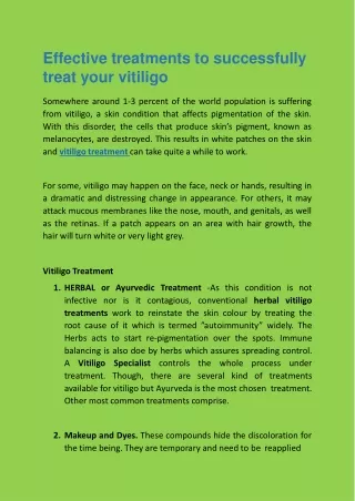 Effective treatments to successfully treat your vitiligo