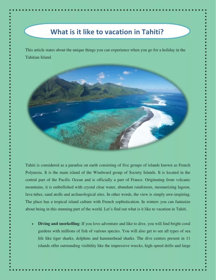 what is it like to vacation in tahiti