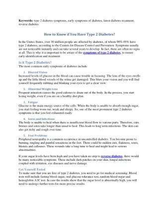 keywords type 2 diabetes symptoms early symptoms