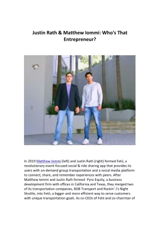 Justin Rath & Matthew Iommi: Who's That Entrepreneur?