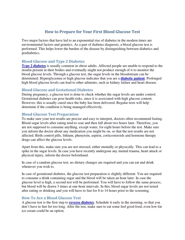 how to prepare for your first blood glucose test