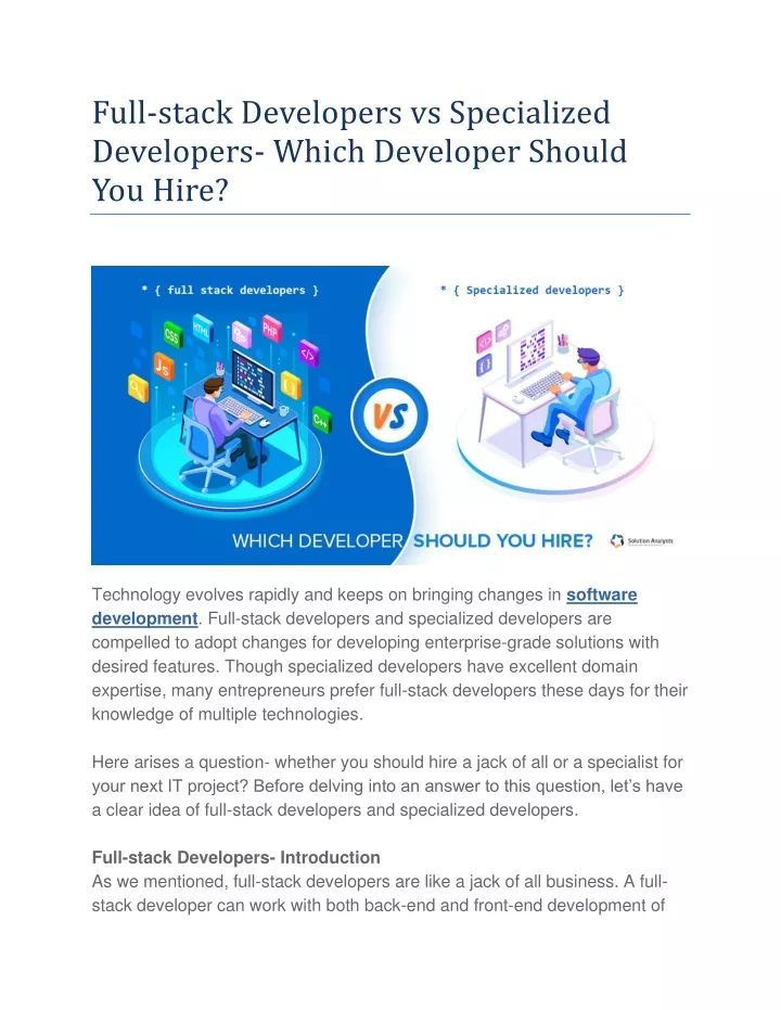 full stack developers vs specialized developers