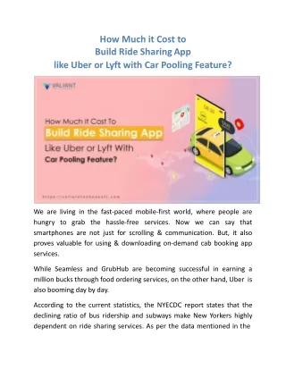 How Much it Cost to Build Ride Sharing App like Uber or Lyft with Car Pooling Feature?
