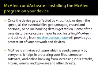 mcafee com activate installing the mcafee program on your device