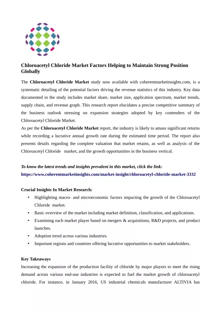 chloroacetyl chloride market factors helping