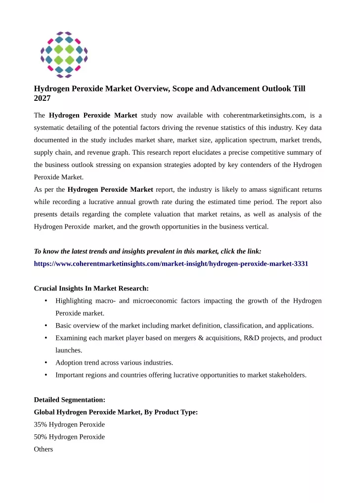 hydrogen peroxide market overview scope