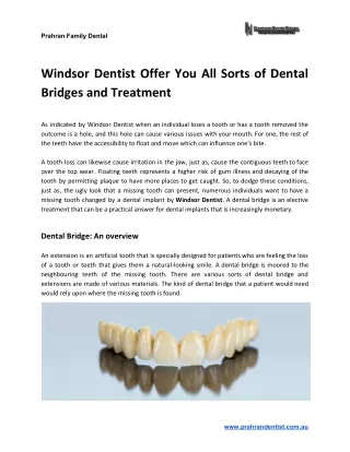Windsor Dentist Offer You All Sorts of Dental Bridges and Treatment