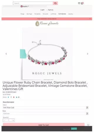Unique Flower Ruby Chain Bracelet