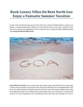 Book Luxury Villas On Rent North Goa Enjoy a Fantastic Summer Vacation