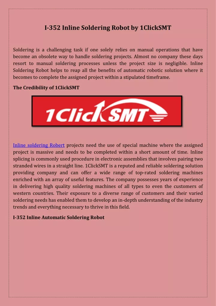 i 352 inline soldering robot by 1clicksmt