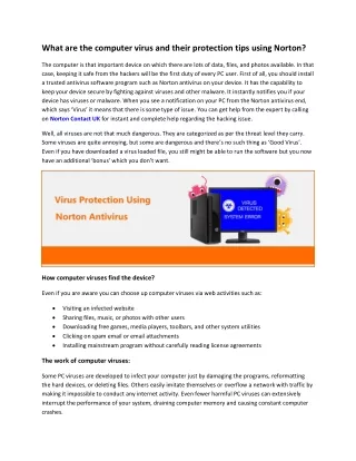 Computer viruses along with its protection tips by Norton