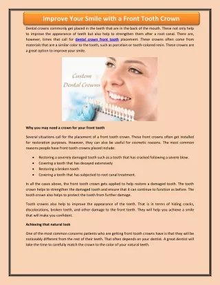 Improve Your Smile with a Front Tooth Crown
