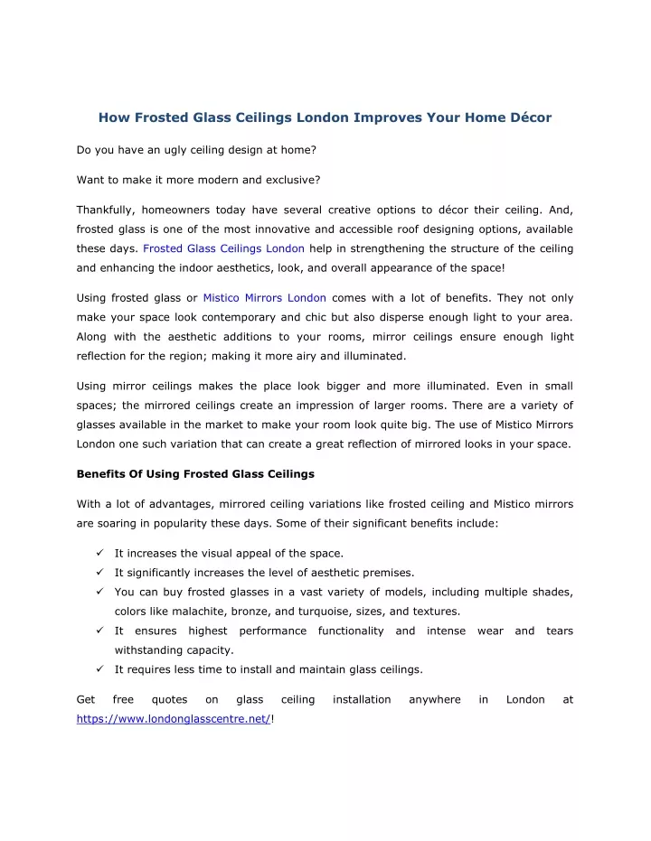 how frosted glass ceilings london improves your