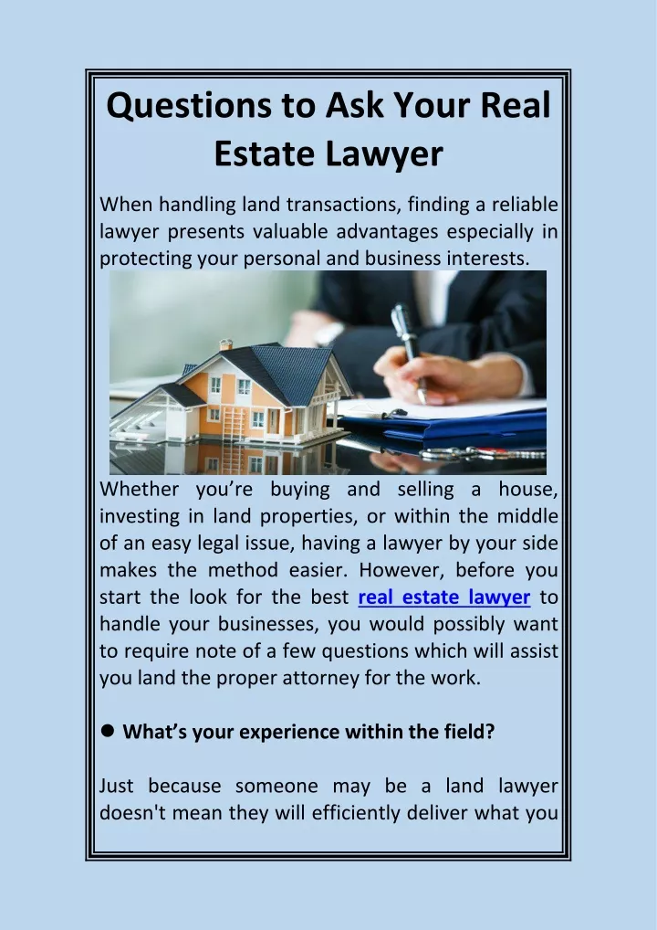 questions to ask your real estate lawyer