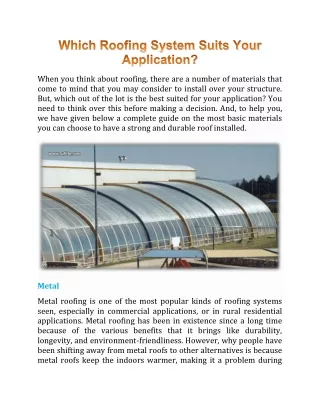 Which Roofing System Suits Your Application? - Tuflite Polymers