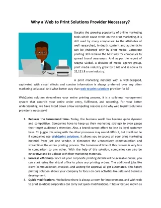 why a web to print solutions provider necessary