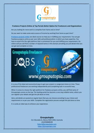 Freelance Projects Online at Top Portals Better Option for Freelancers and Organizations