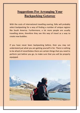 suggestions for arranging your backpacking getaway