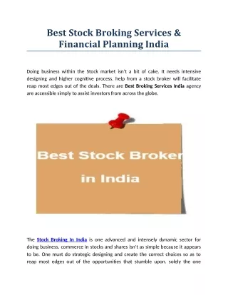 Best Stock Broking Services & Financial Planning India