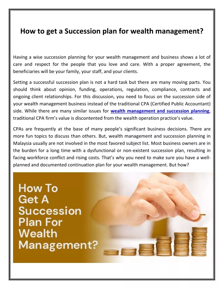 how to get a succession plan for wealth management