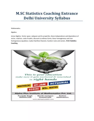 M.SC Statistics Coaching Entrance Delhi University Syllabus