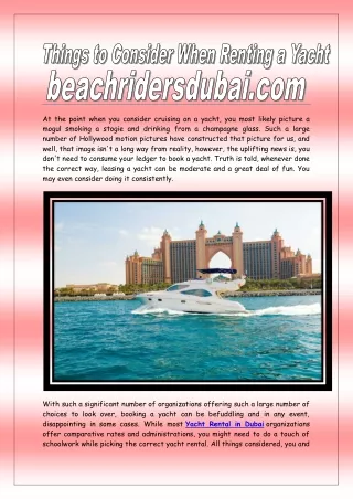 Things to Consider When Renting a Yacht | Beachridersdubai.com