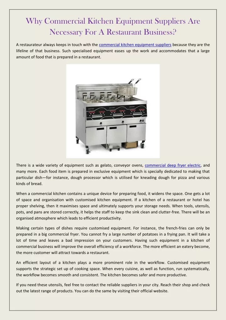 why commercial kitchen equipment suppliers