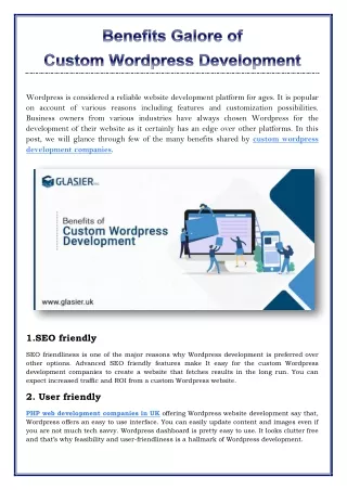 Benefits Galore of Custom Wordpress Development