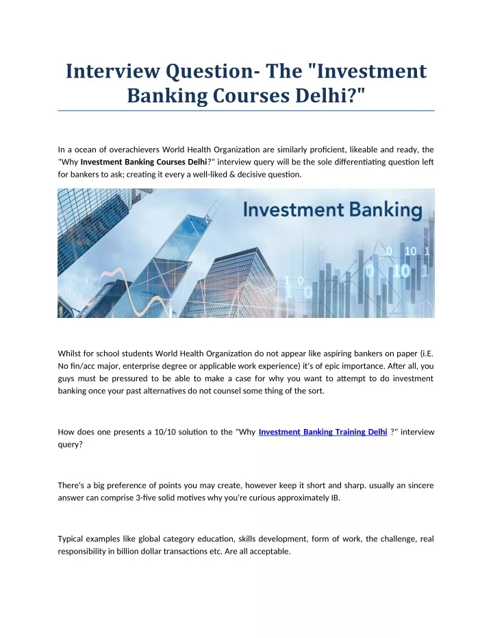 interview question the investment banking courses