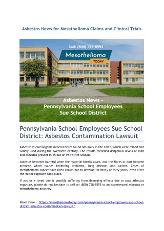 Asbestos News - Pennsylvania School Employees Sue School District
