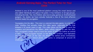 Android Gaming Apps - The Perfect Tutor for Your Child