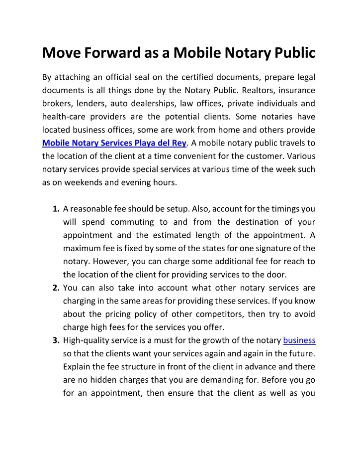 move forward as a mobile notary public