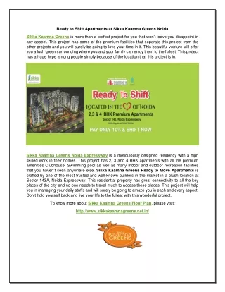 ready to shift apartments at sikka kaamna greens