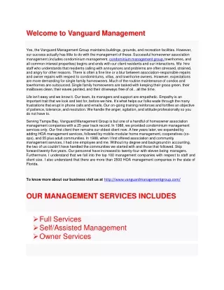 Condominium, Homeowner, & Co-op Management - Vanguard Management Group